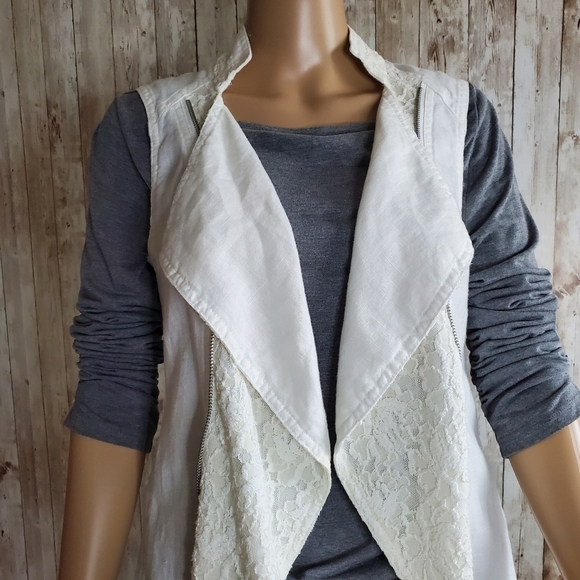 INC International Concepts 100% Linen Solid White Sleeveless Lace Vest Sz Xs - Picture 2 of 5